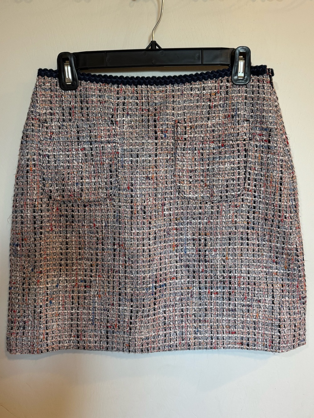 LOFT Multi-Color Tweed Mini Skirt with Navy Trim
